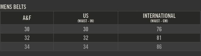 abercrombie jeans size chart