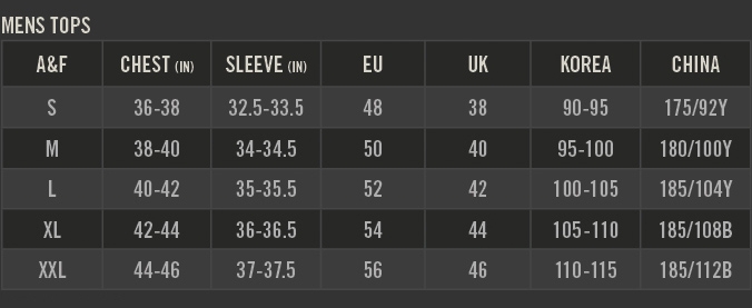 abercrombie and fitch pants size chart