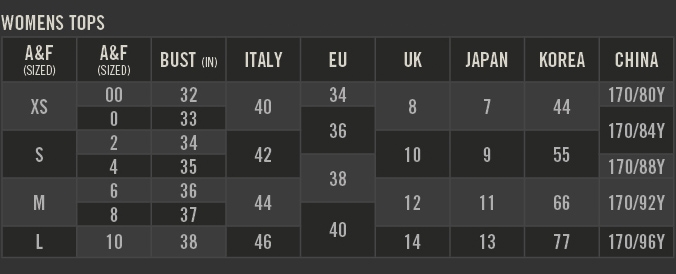 hollister co size chart