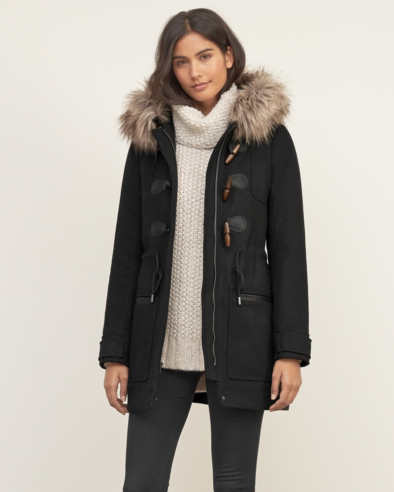 Womens Hooded Wool Duffle Jacket Womens New Arrivals