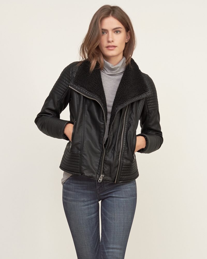 Sherpa Leather Jacket
 Womens Sherpa Lined Vegan Leather Jacket