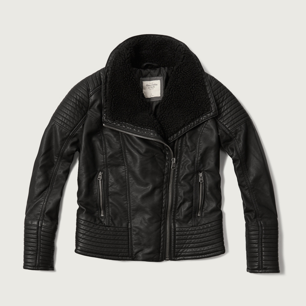 Womens Sherpa Lined Vegan Leather Jacket Womens Outerwear