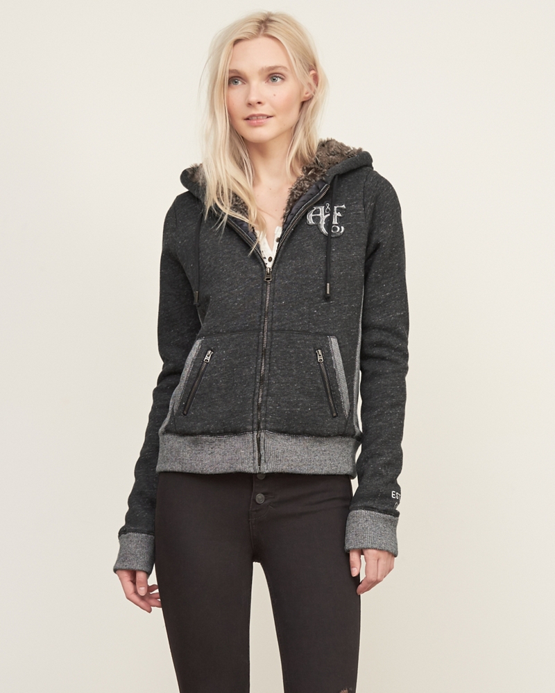 Womens Faux Fur Lined Logo Hoodie Womens Tops Abercrombie.co.uk
