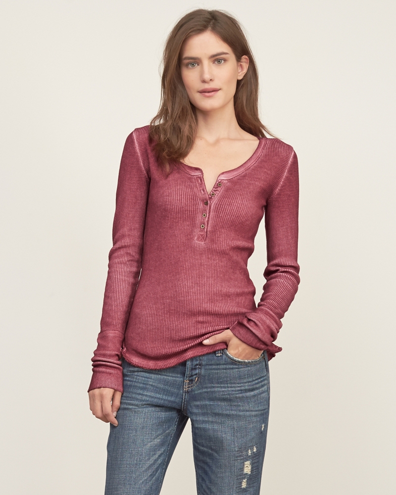 Womens Slim Waffle Henley Womens Clearance