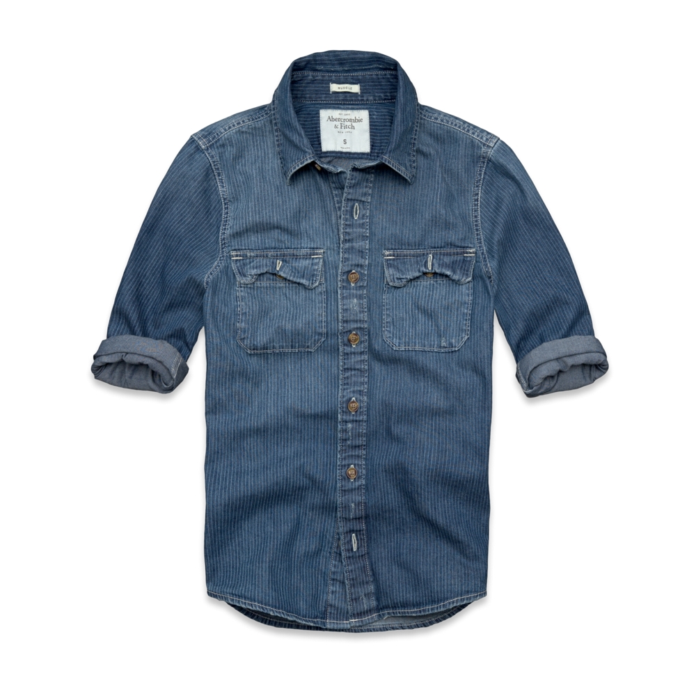 Mens Noonmark Stripe Denim Shirt