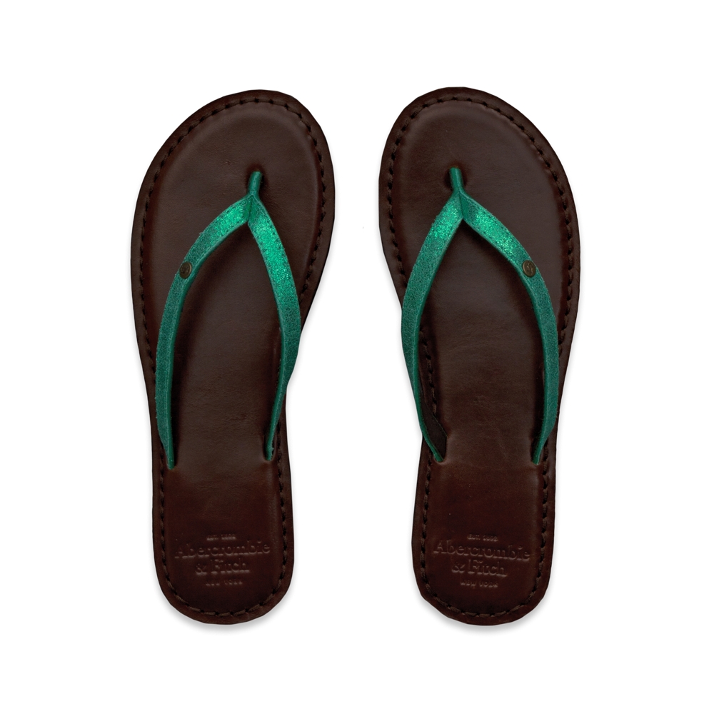 Womens Dark Leather Flip Flops