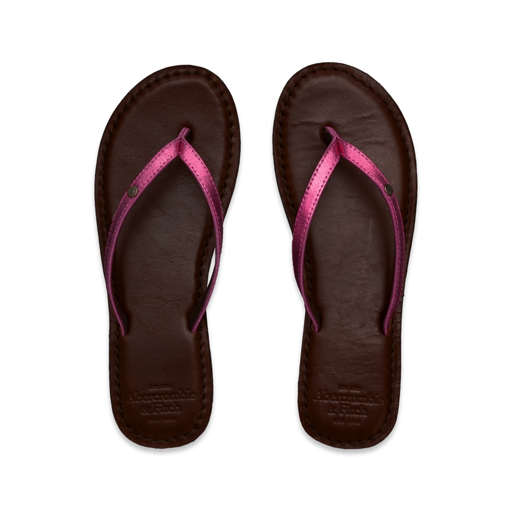 Womens Shine Leather Flip Flops
