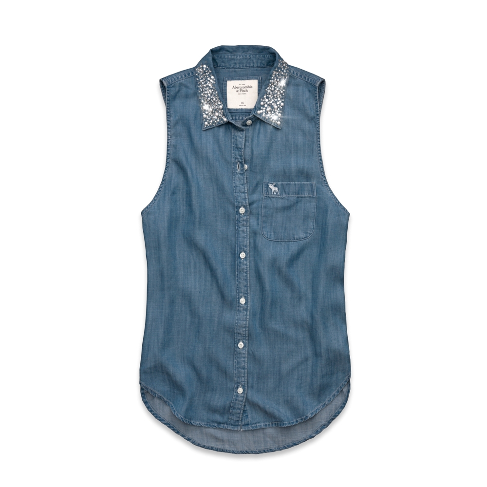 Womens Trisha Shine Collar Denim Shirt