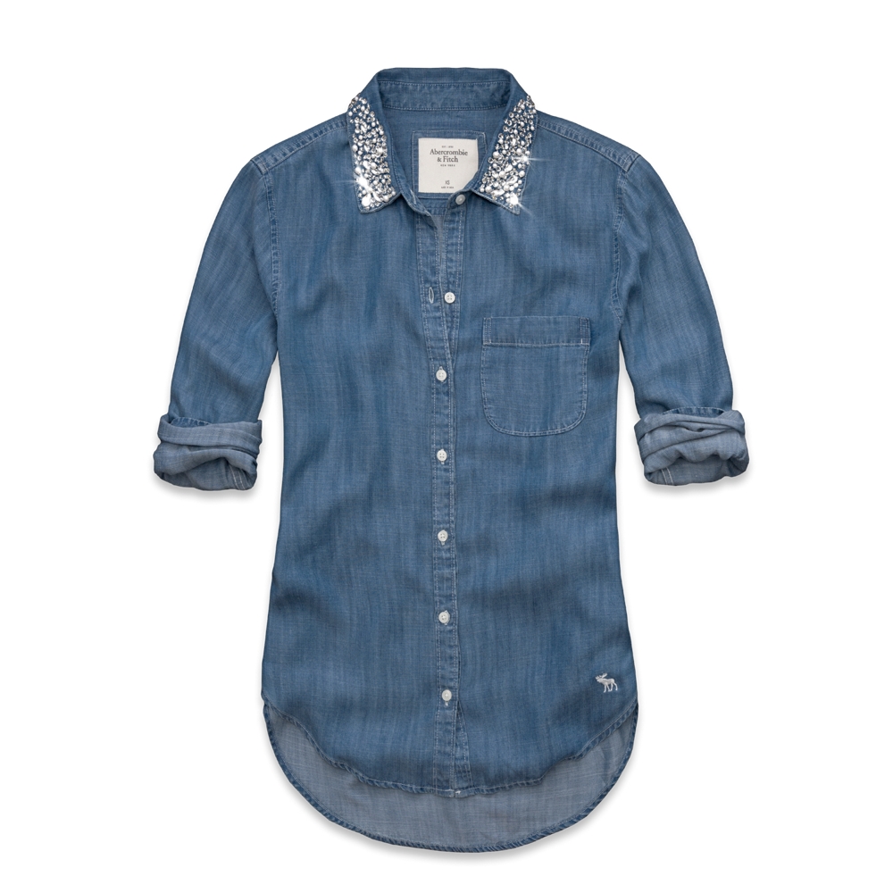Womens Hallie Shine Collar Denim Shirt