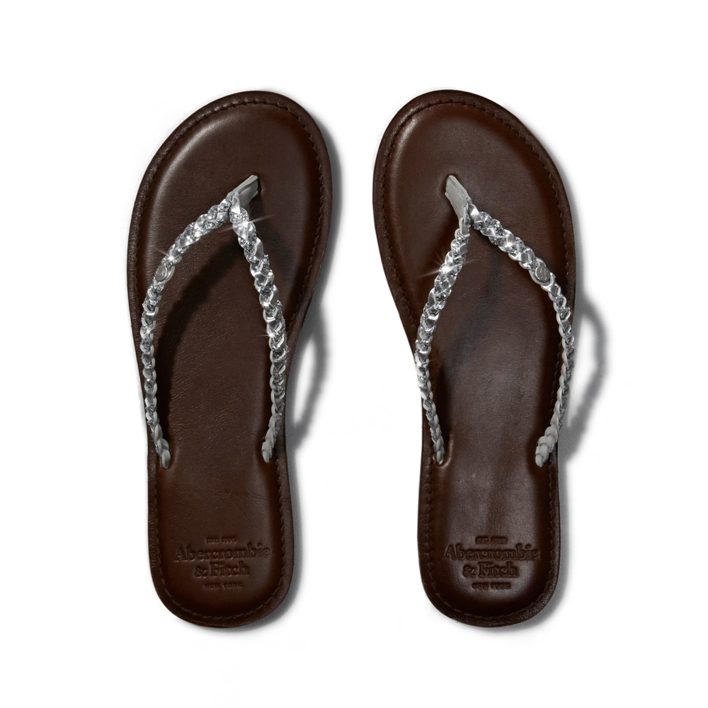 Womens Metallic Leather Flip Flops