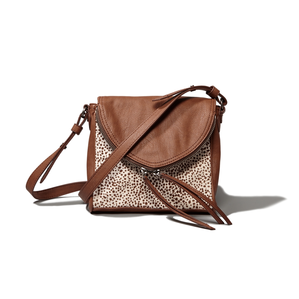 Womens Calf Hair Foldover Crossbody Bag