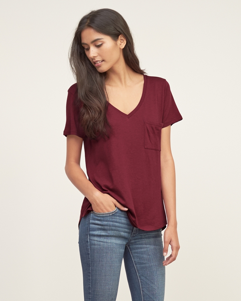 Womens Easy V Neck Pocket Tee Womens Tops