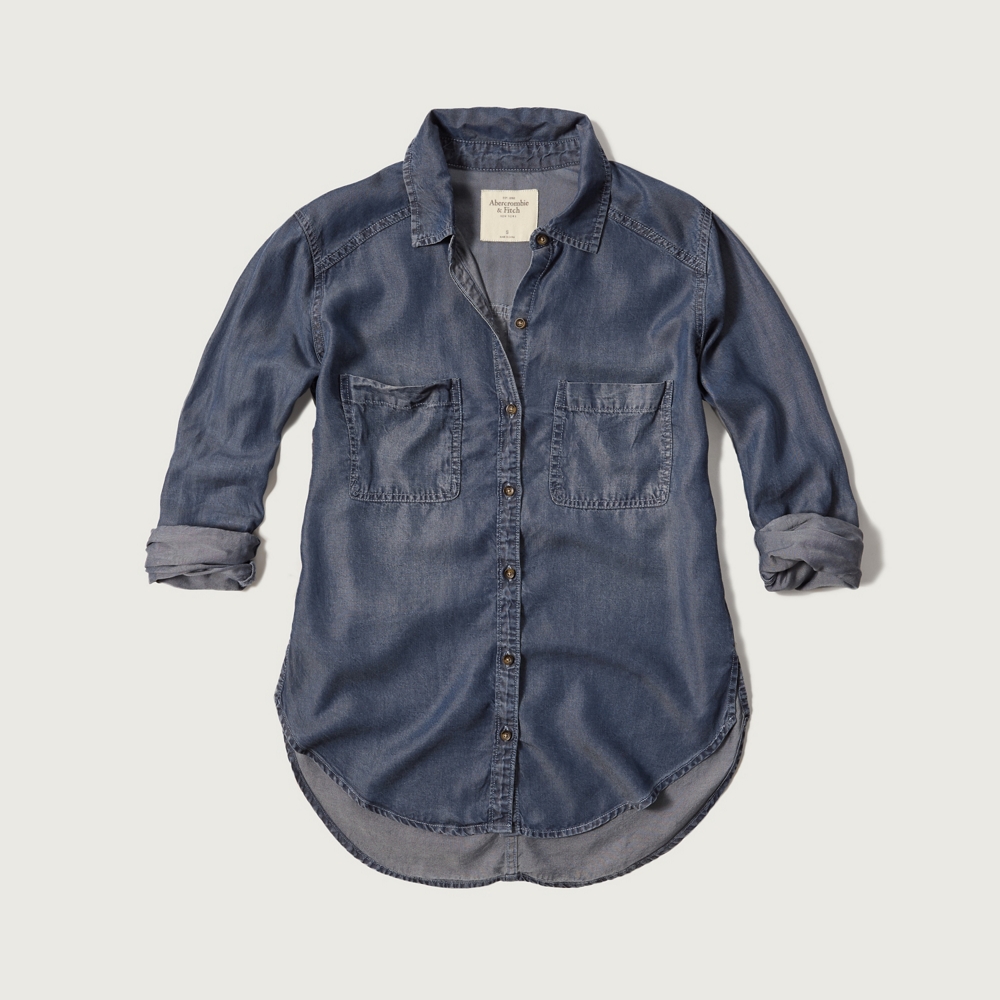 womens green denim shirt