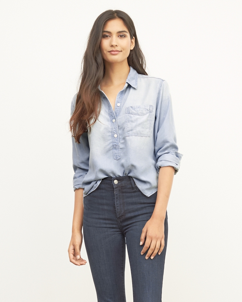 womens green denim shirt