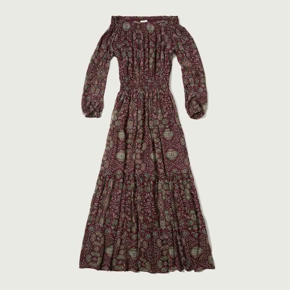 Womens Off the Shoulder Peasant Maxi Dress Womens The Trend Edit