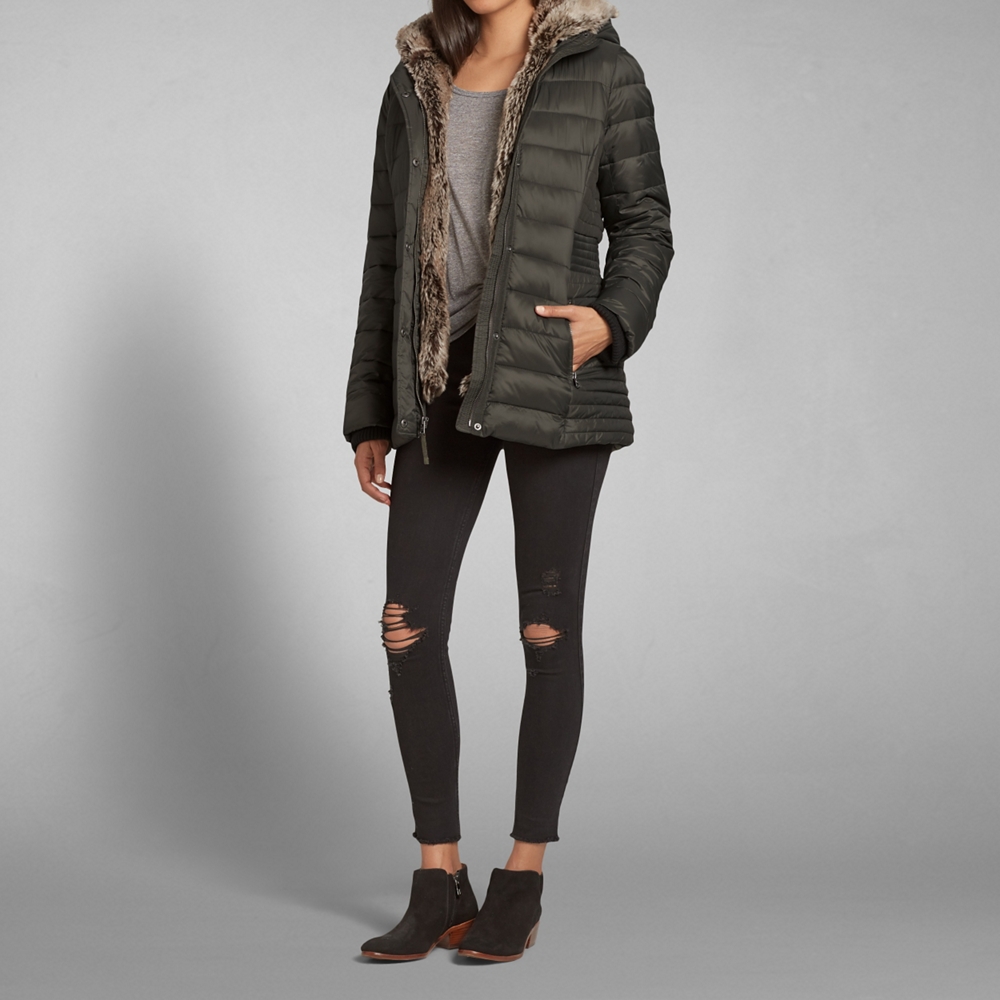 Womens FauxFur Lined Puffer Jacket Womens Outerwear & Jackets