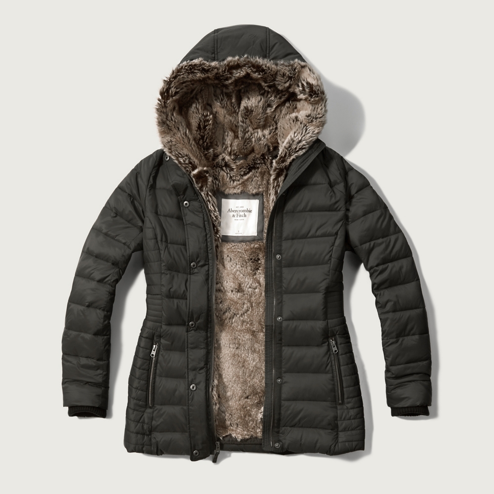 Womens FauxFur Lined Puffer Jacket