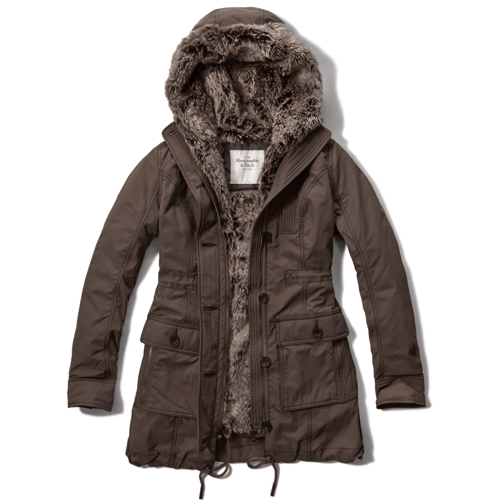 Womens Twill FauxFur Lined Parka Womens Outerwear & Jackets