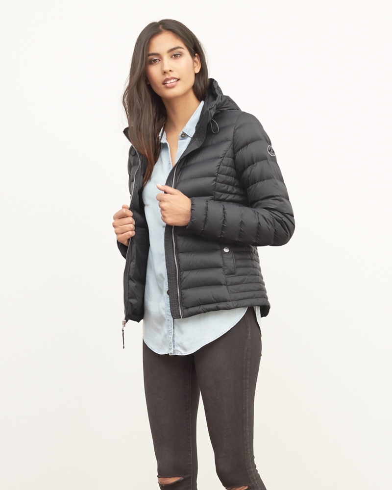 Womens A&F Down Series Hooded Lightweight Puffer Jacket Womens