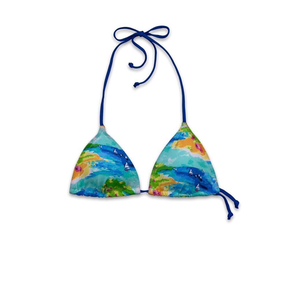 Womens Watercolor Scene Triangle Swim Top