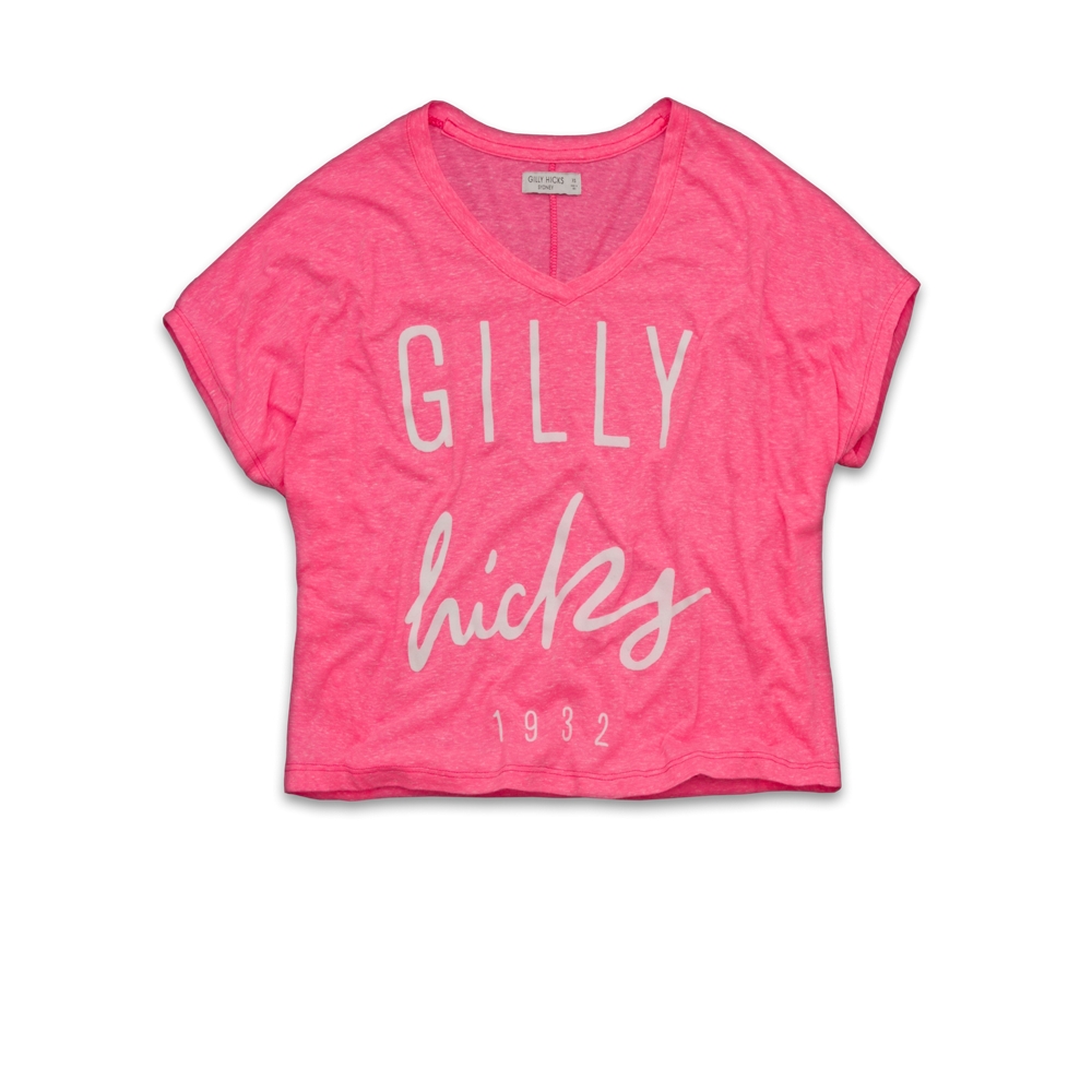 Womens Logo Graphic Cropped Oversize Tee