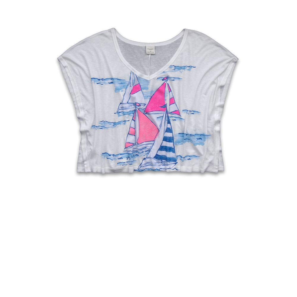 Womens Watercolor Scene Graphic Cropped Tee
