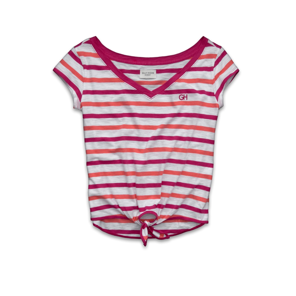 Womens Stripe Tie-Front Tee