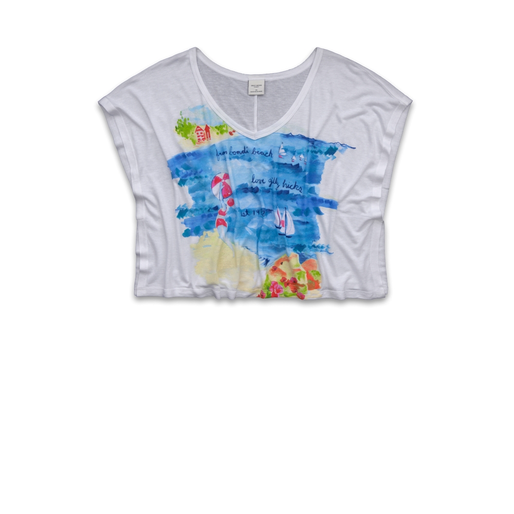 Womens Watercolor Scene Graphic Cropped Tee
