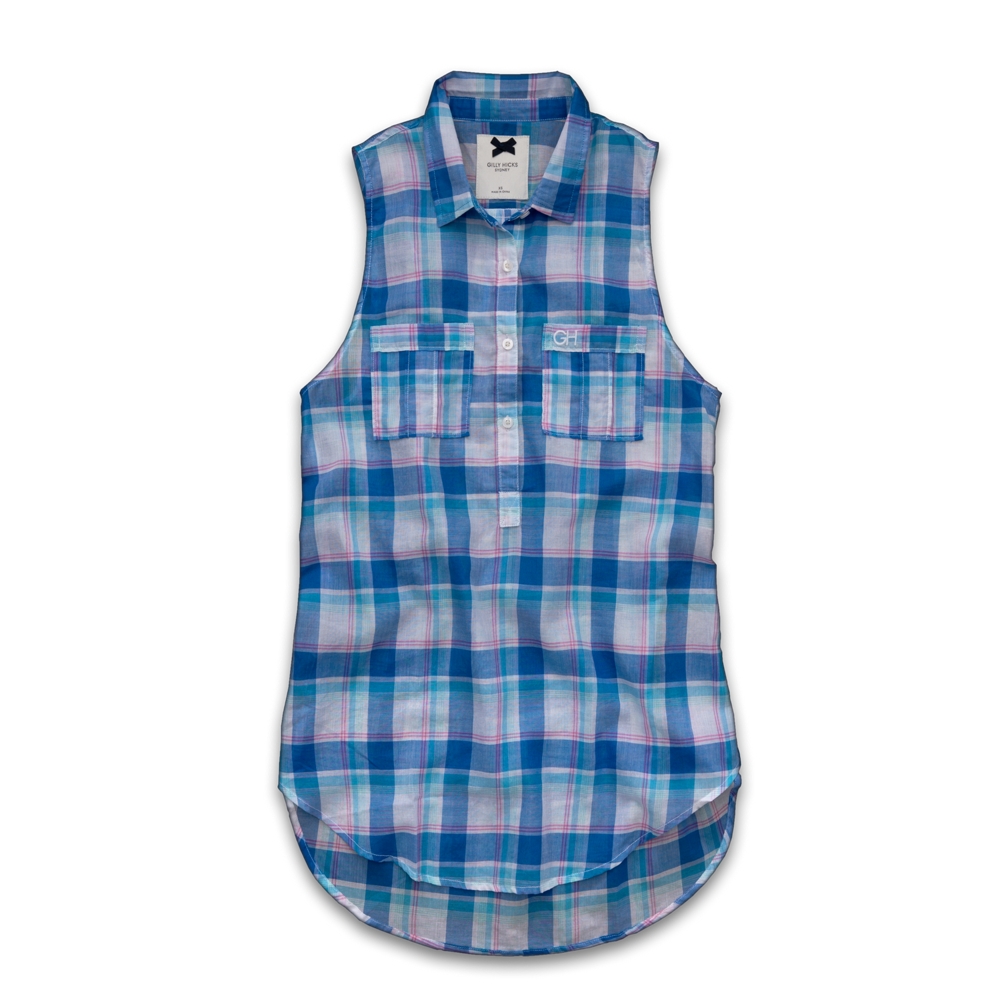 Womens Sleeveless Plaid Popover Shirt