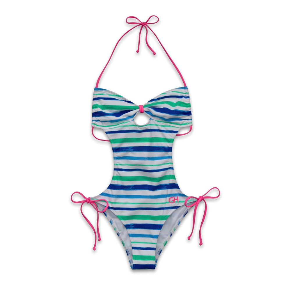 Womens Stripe One-Piece Swim Suit