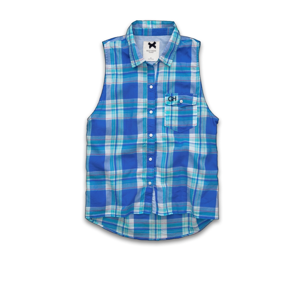 Womens Sleeveless Plaid Shirt