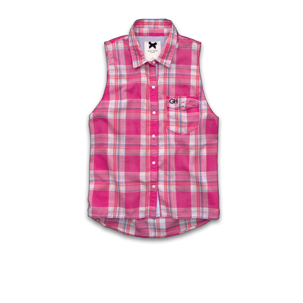 Womens Sleeveless Plaid Shirt