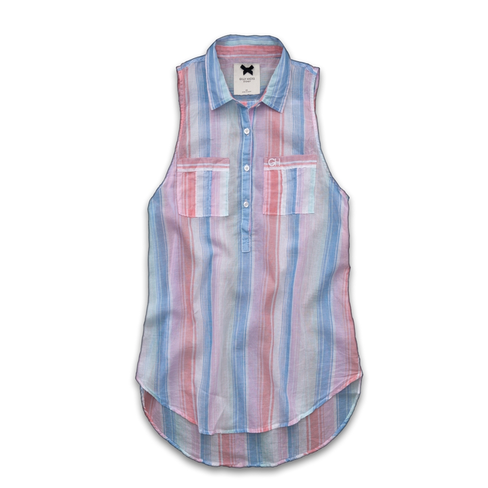 Womens Sleeveless Striped Popover Shirt