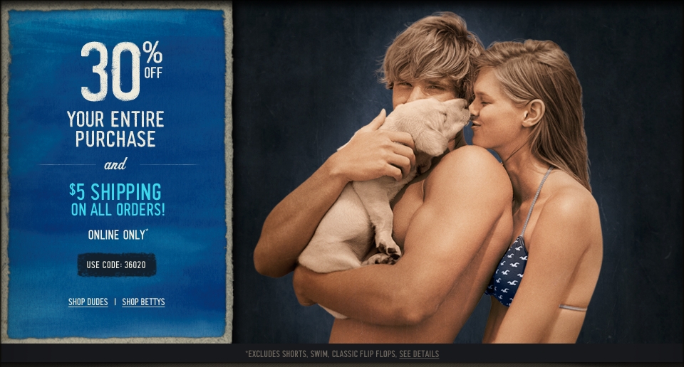 Take 30% off your entire purchase at HollisterCo.com, use code 36020!