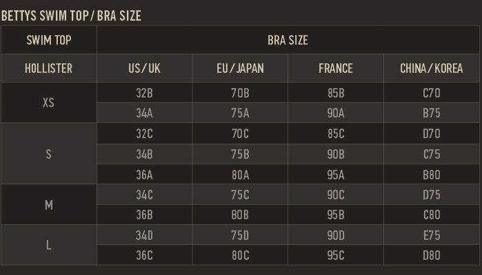 hollister womens size guide