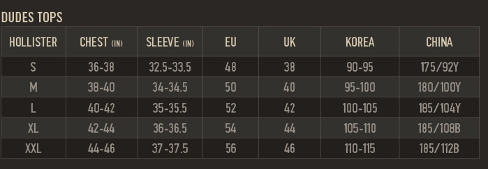 hollister sliders size guide