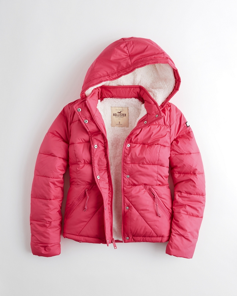 hollister mockneck puffer jacket red