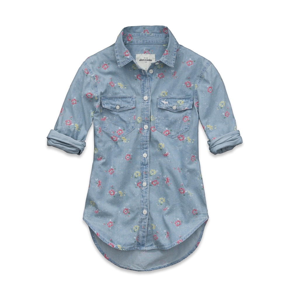 girls alana floral chambray shirt
