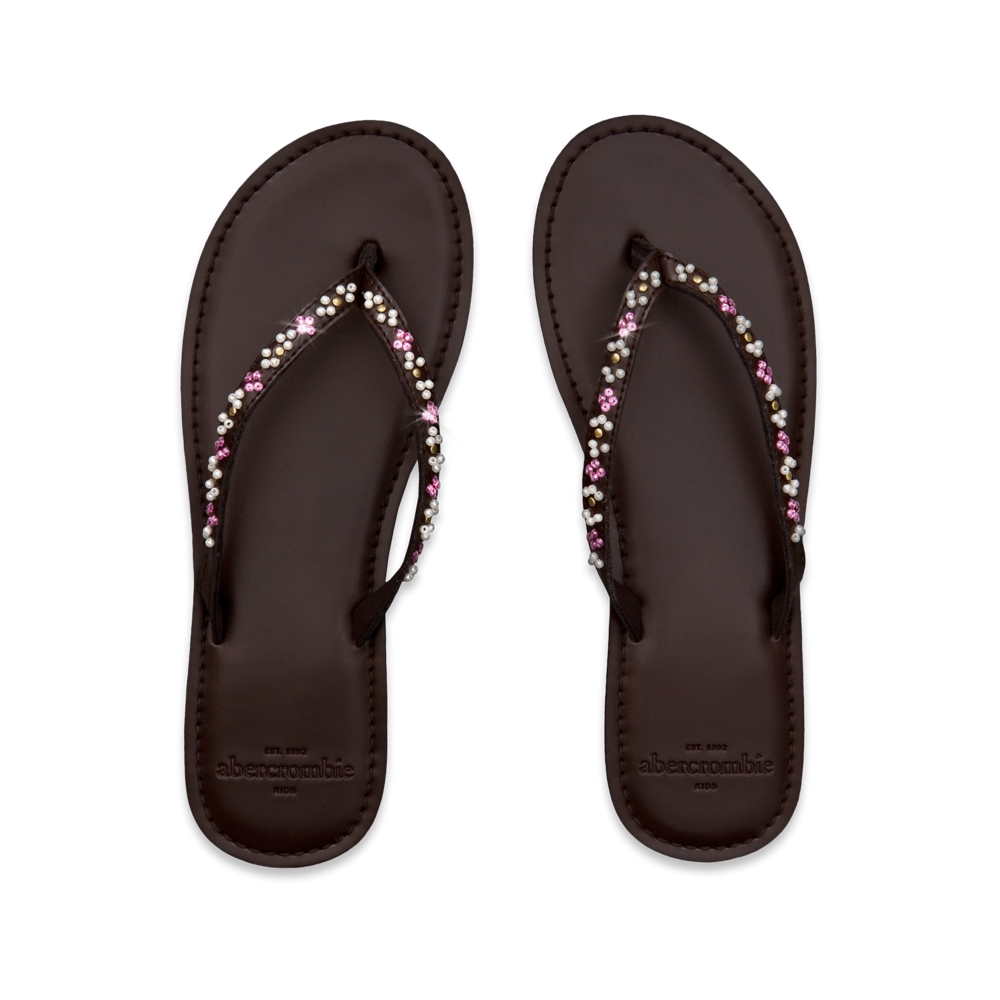 girls pearl embellished flip flops