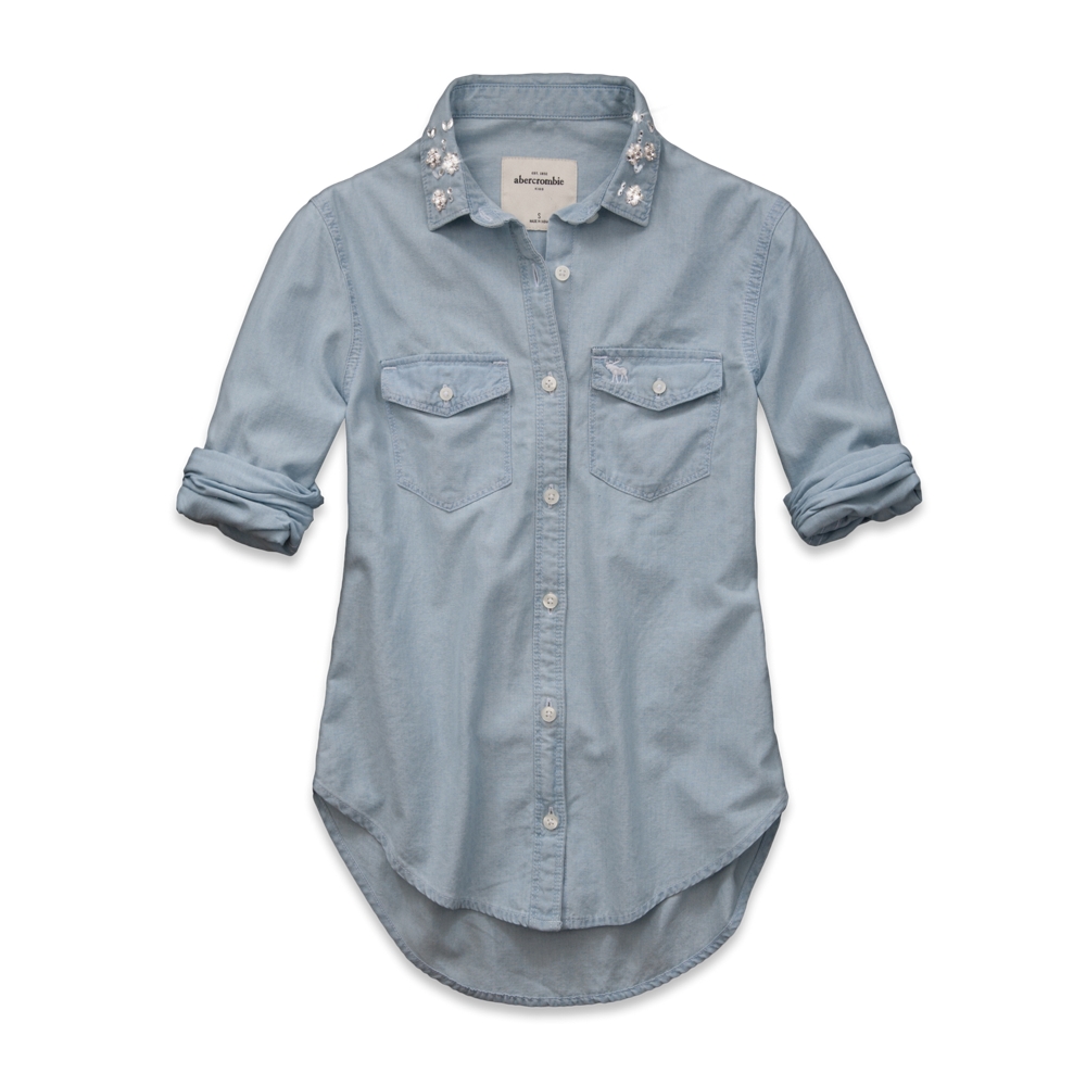 girls charissa shine collar denim shirt