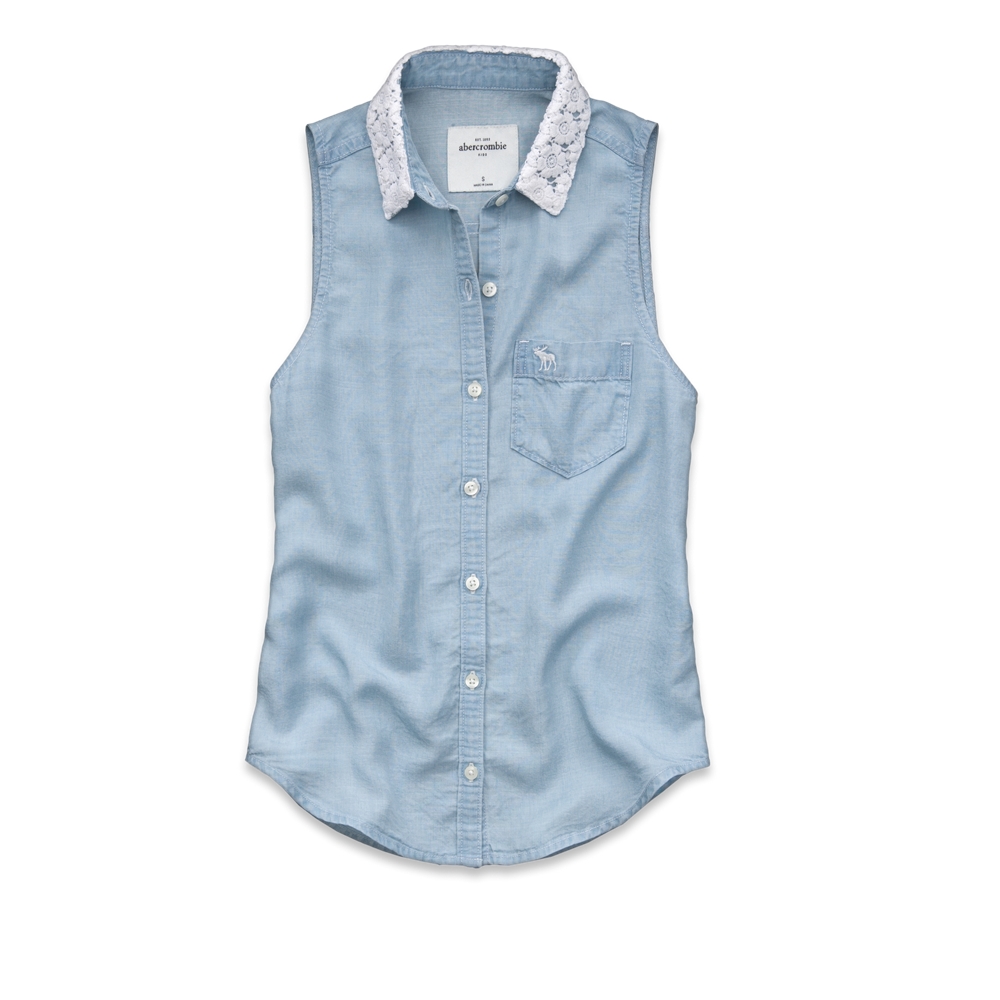 girls mallory shine collar denim shirt