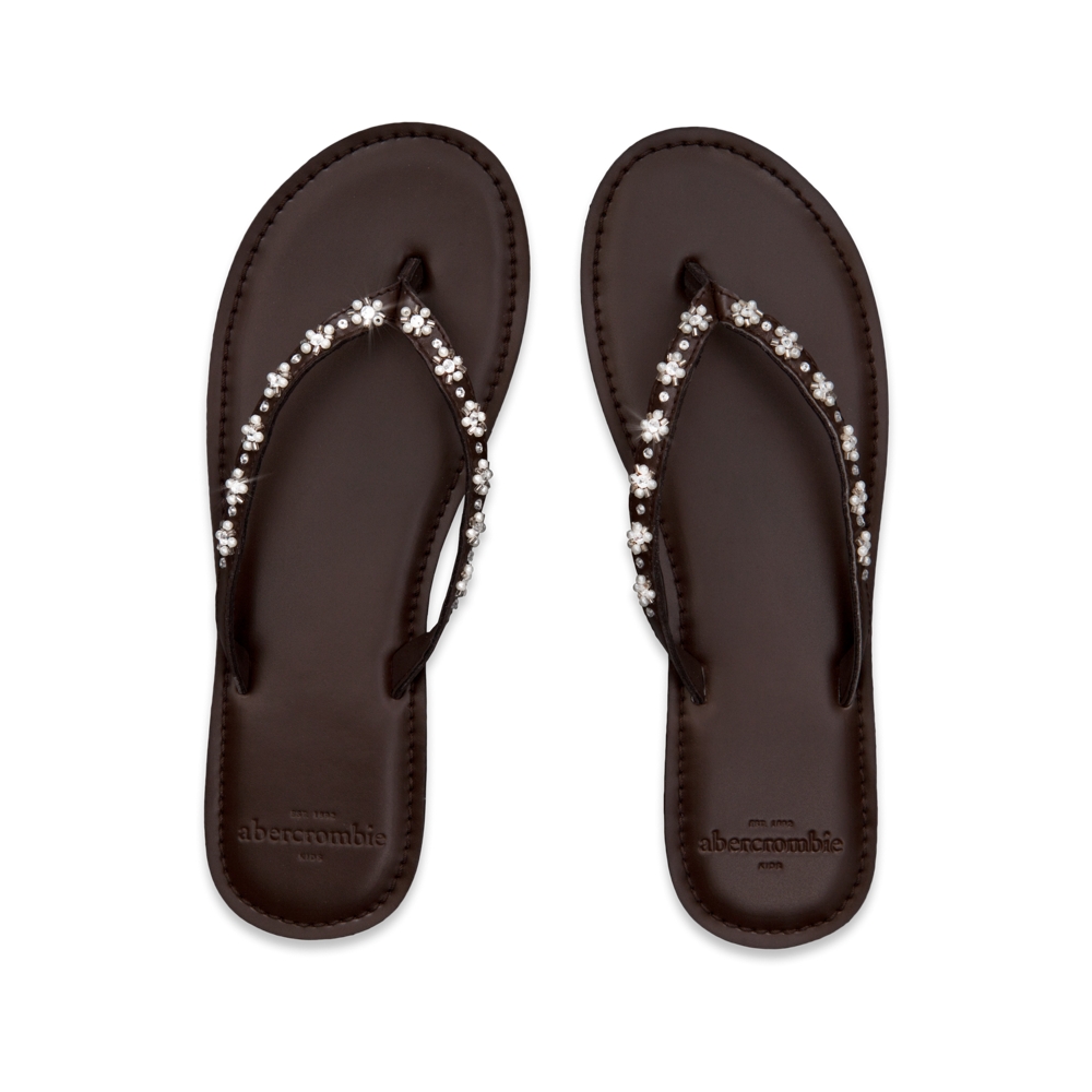 girls pearl embellished flip flops