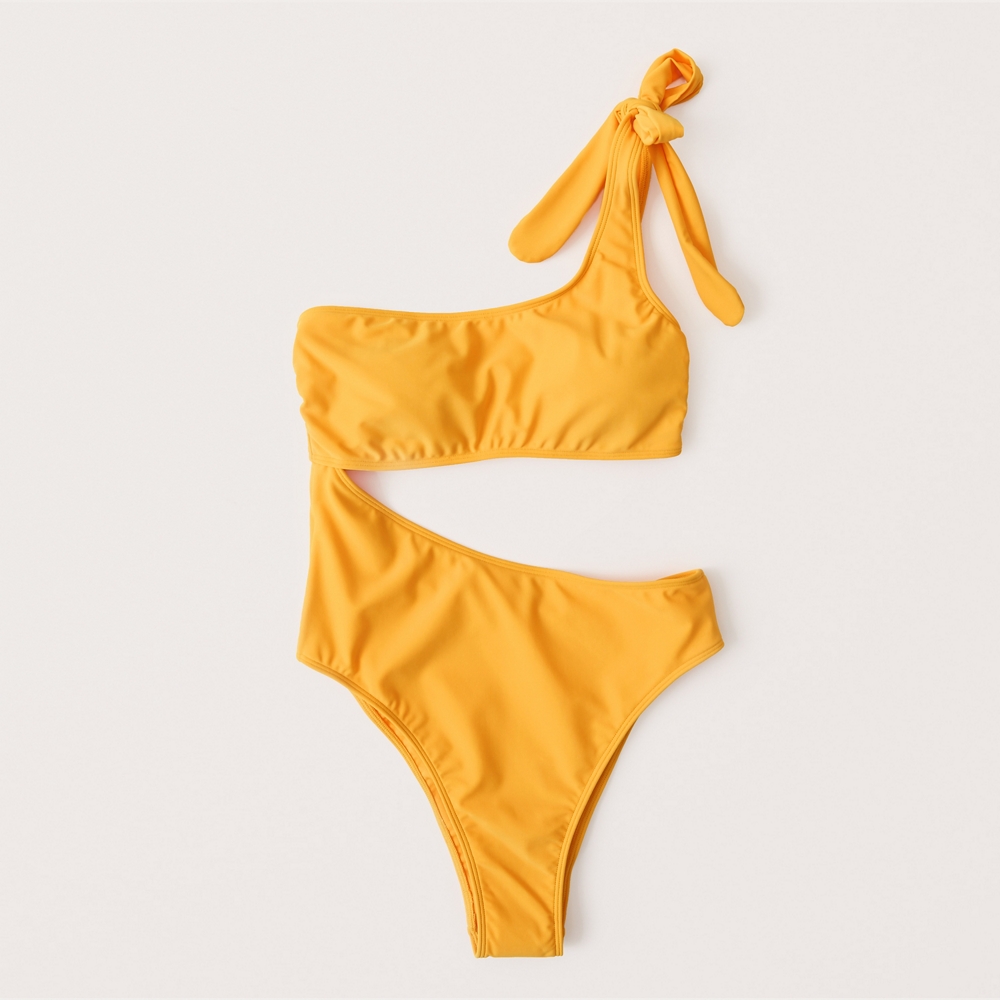 yellow one shoulder swimsuit