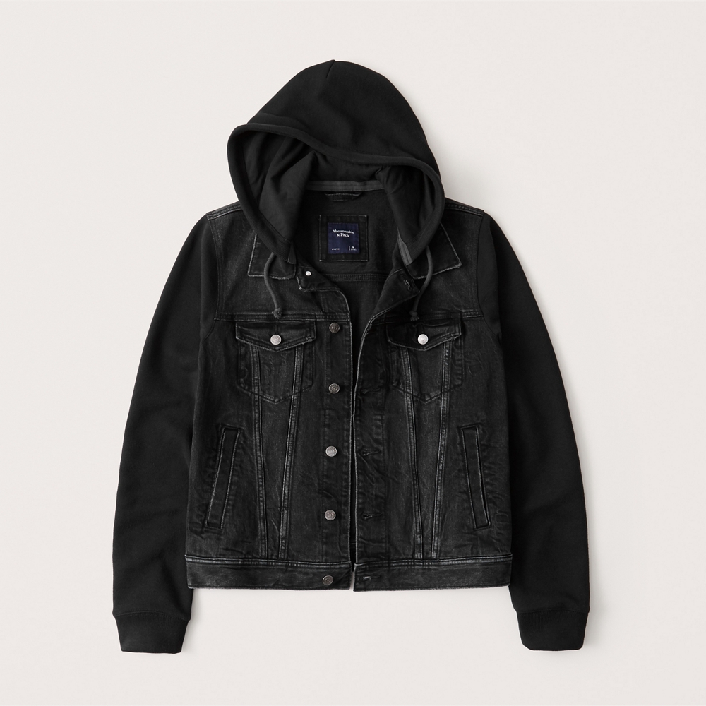 mens black hooded denim jacket