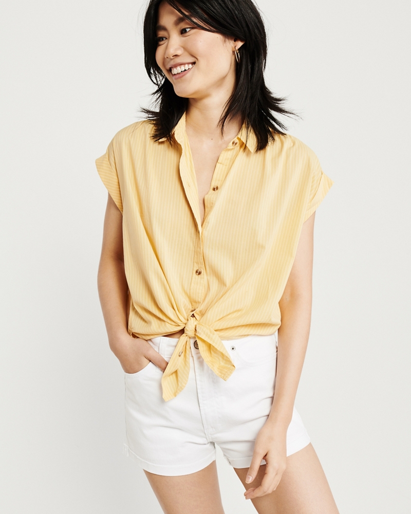 Short-Sleeve Tie-Front Poplin Shirt
