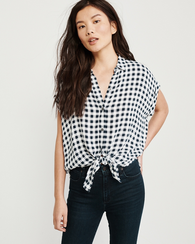 Short-Sleeve Tie-Front Shirt