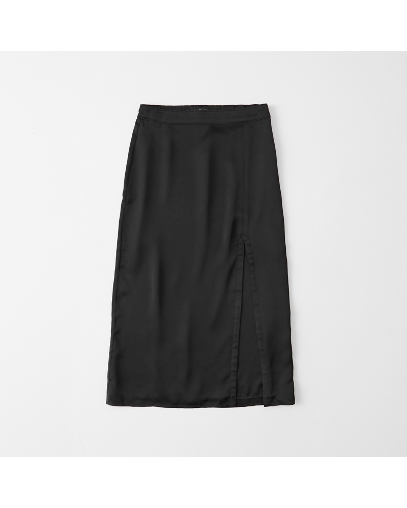 Womens Satin High Slit Midi Skirt | Womens Matching Sets | Abercrombie.com