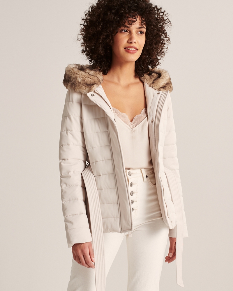 Belted Stretch Puffer Jacket