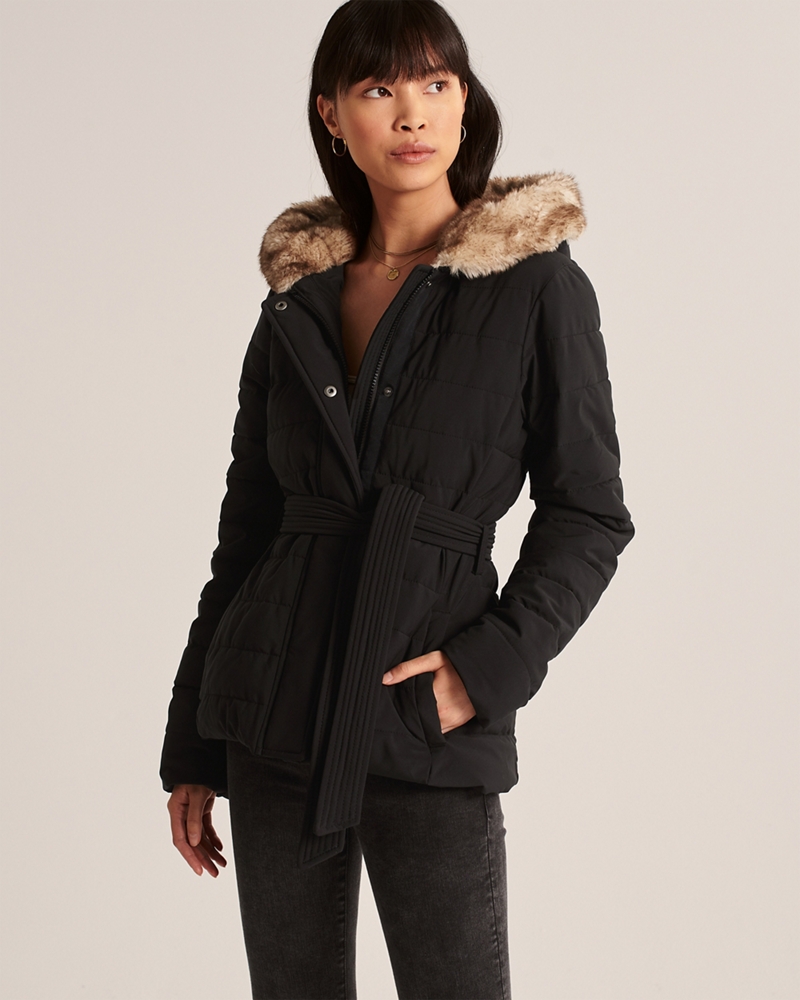 Belted Stretch Puffer Jacket