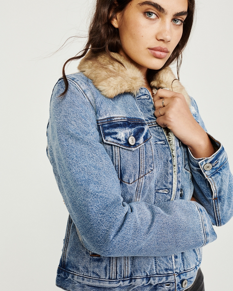 Faux Fur Collar Denim Jacket